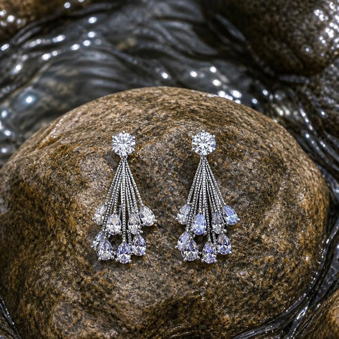 Elegant Crystal Cascade Drop Earrings for Women | Premium Party Wear Statement Earrings
