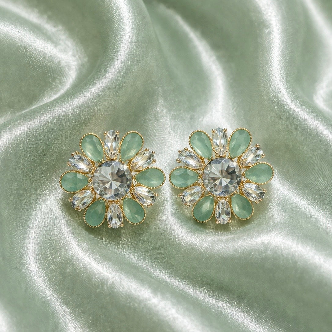 Elegant Floral Crystal Stud Earrings for Women | Designer Party Wear Earrings