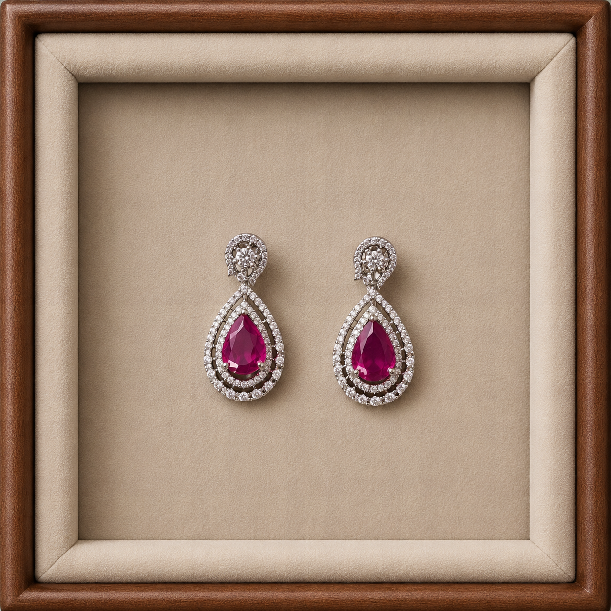 Elegant Ruby Crystal Necklace & Earring Set for Women | Designer Bridal Party Wear Jewelry Set