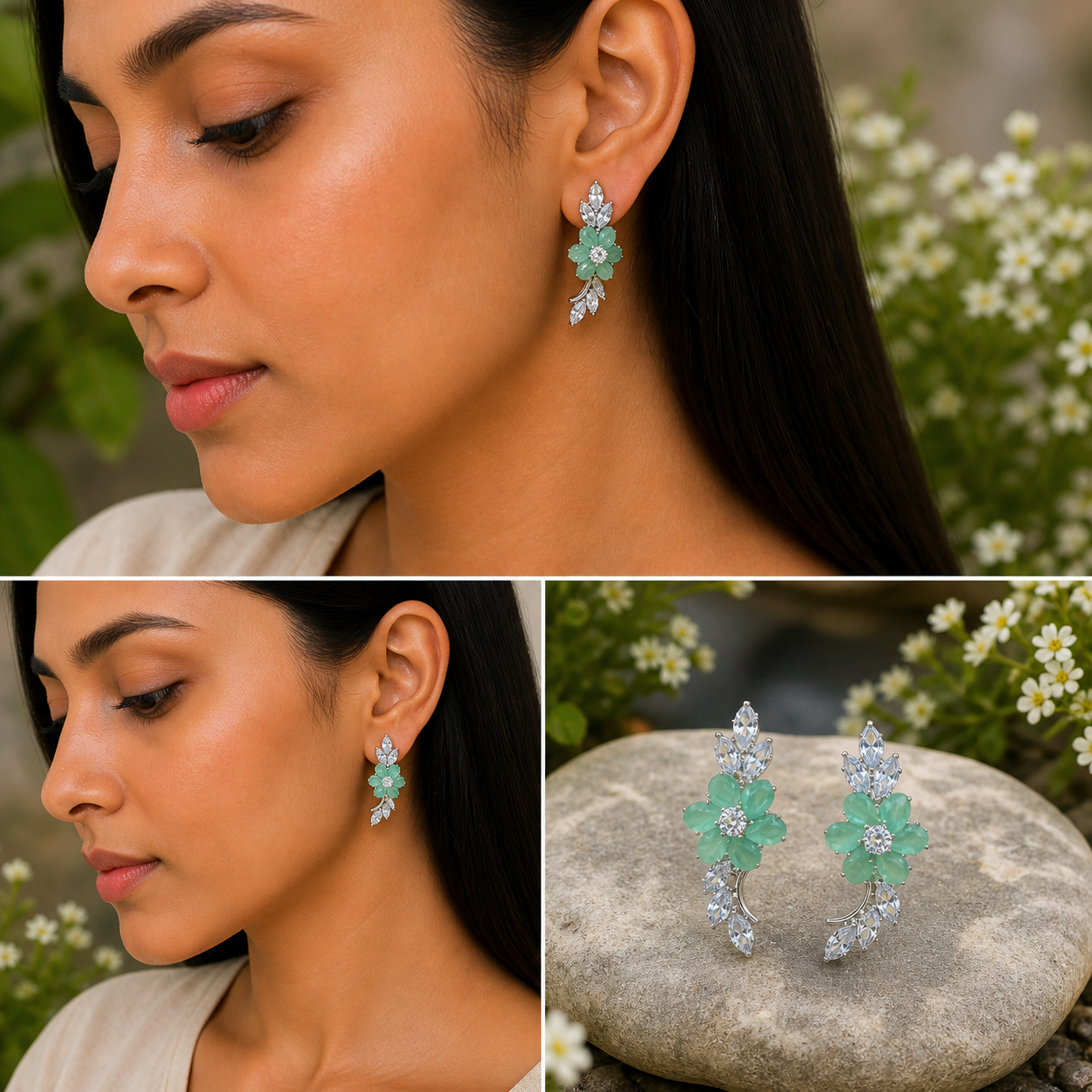 Elegant Floral Crystal Earrings for Women | Nature Inspired Designer Earrings