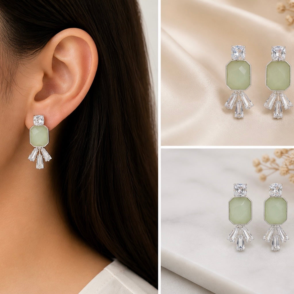 Elegant Geometric Crystal Drop Earrings for Women | Designer Statement Earrings