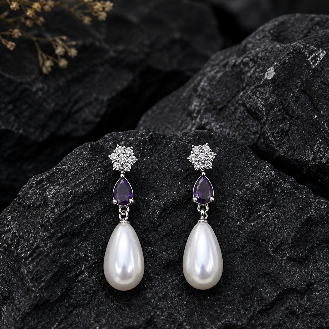 Elegant Pearl Drop Earrings for Women | Crystal Designer Party Wear Earrings