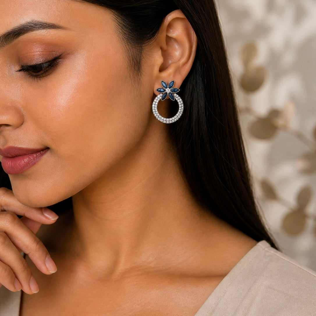 Elegant Floral Hoop Earrings for Women | Crystal Statement Party Wear Earrings