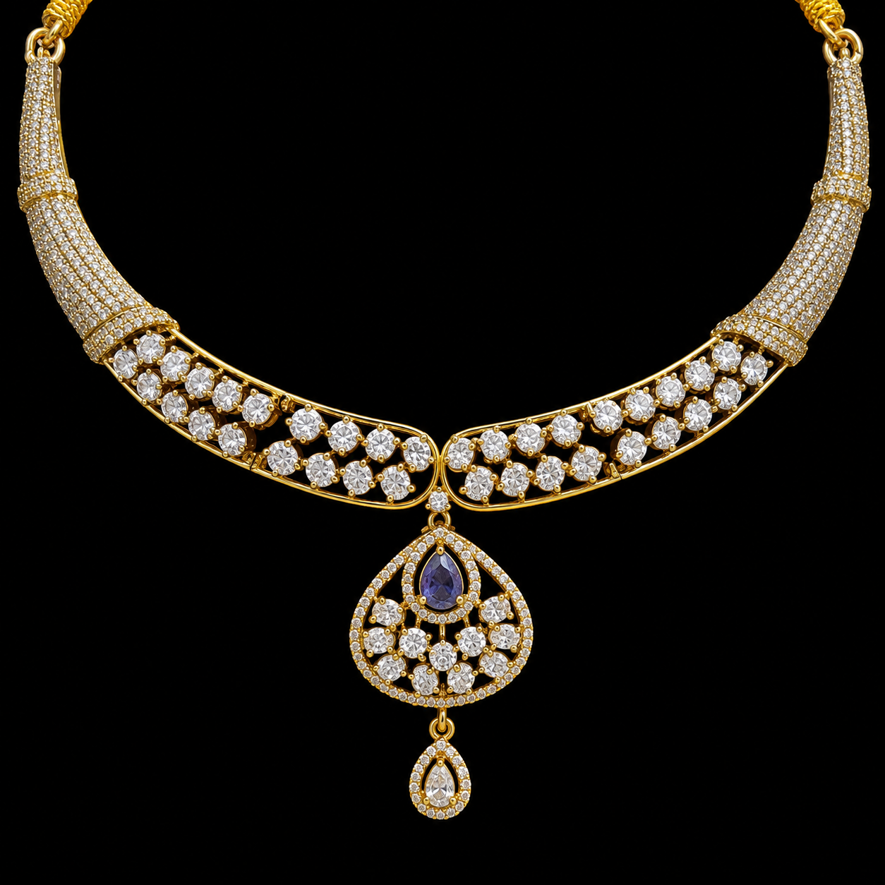 Purple Crystal Choker Necklace and Earrings Set for Women