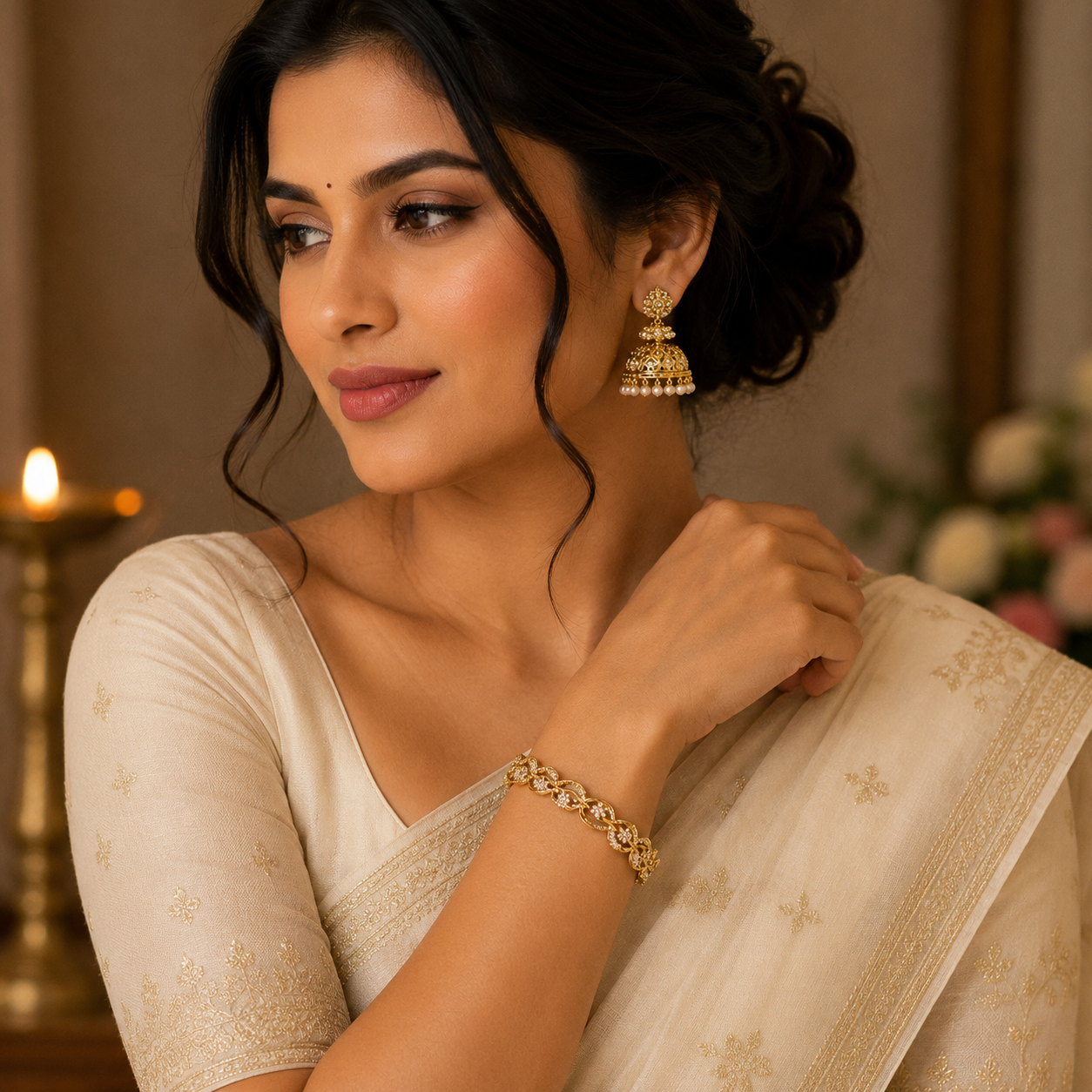 Premium Gold Finish Flower Design Bangle for women