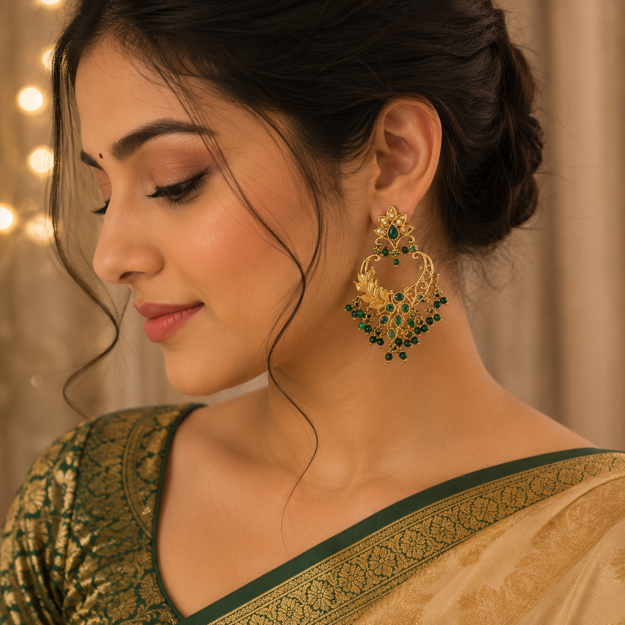 Emerald Green Chandbali Earrings for Women