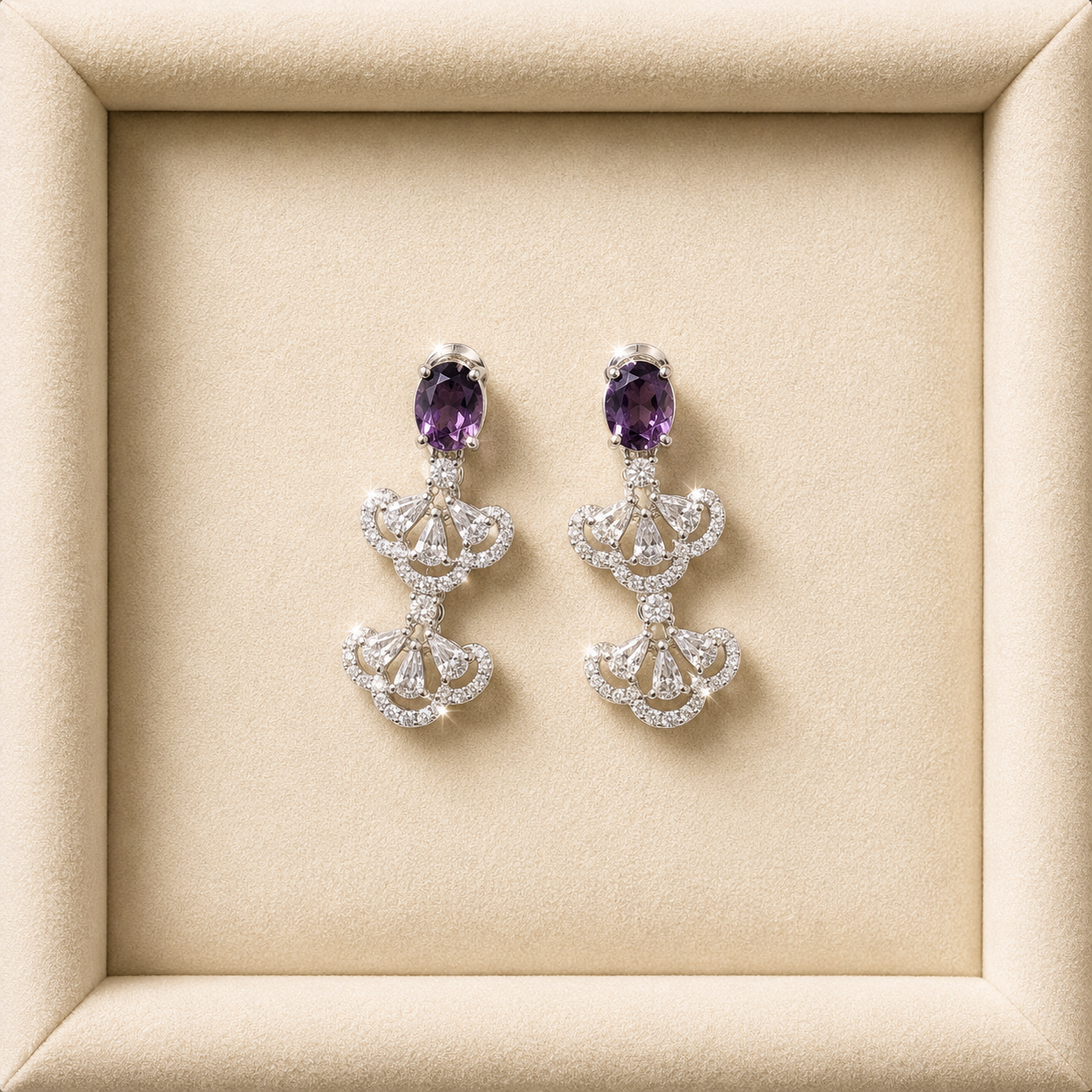 Elegant Amethyst Crystal Necklace & Earring Set for Women | Designer Bridal Jewelry Set