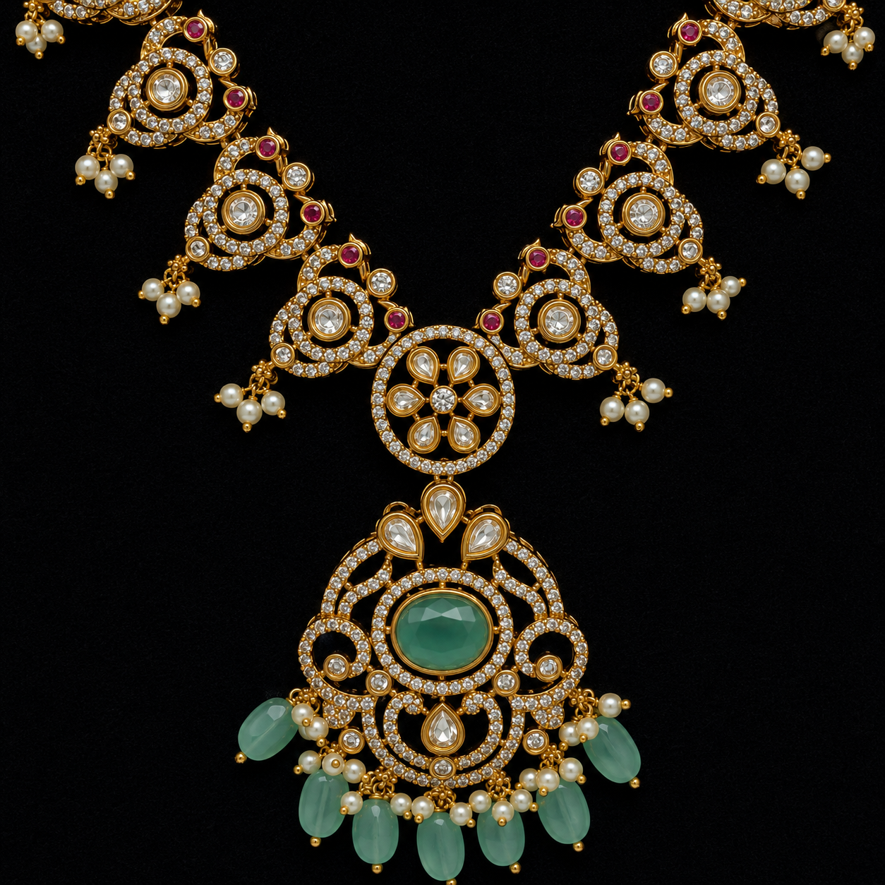 Premium Gold Tone Mint Green Necklace Set for Women