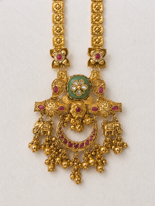 Antique Temple Peacock Pendant Necklace Set