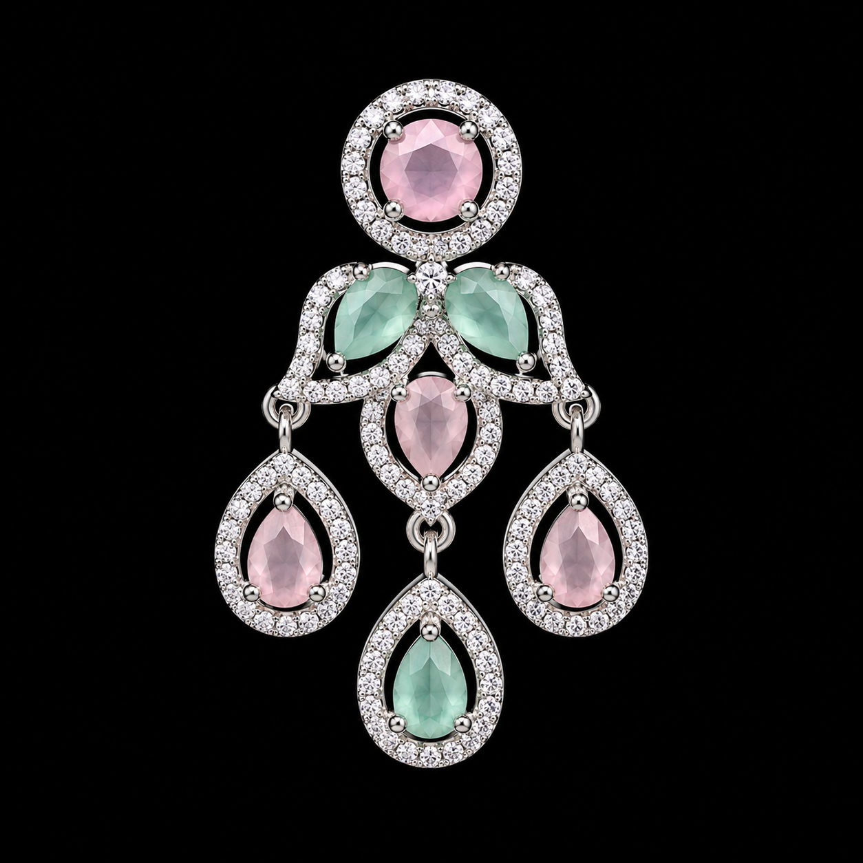 Pink and Green Stone Necklace Set with Earrings for Women
