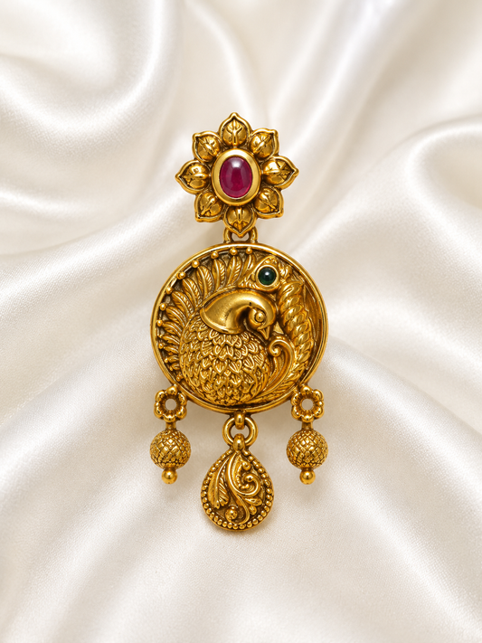 Antique Peacock Motif Necklace Set with Multicolor Stones for Women