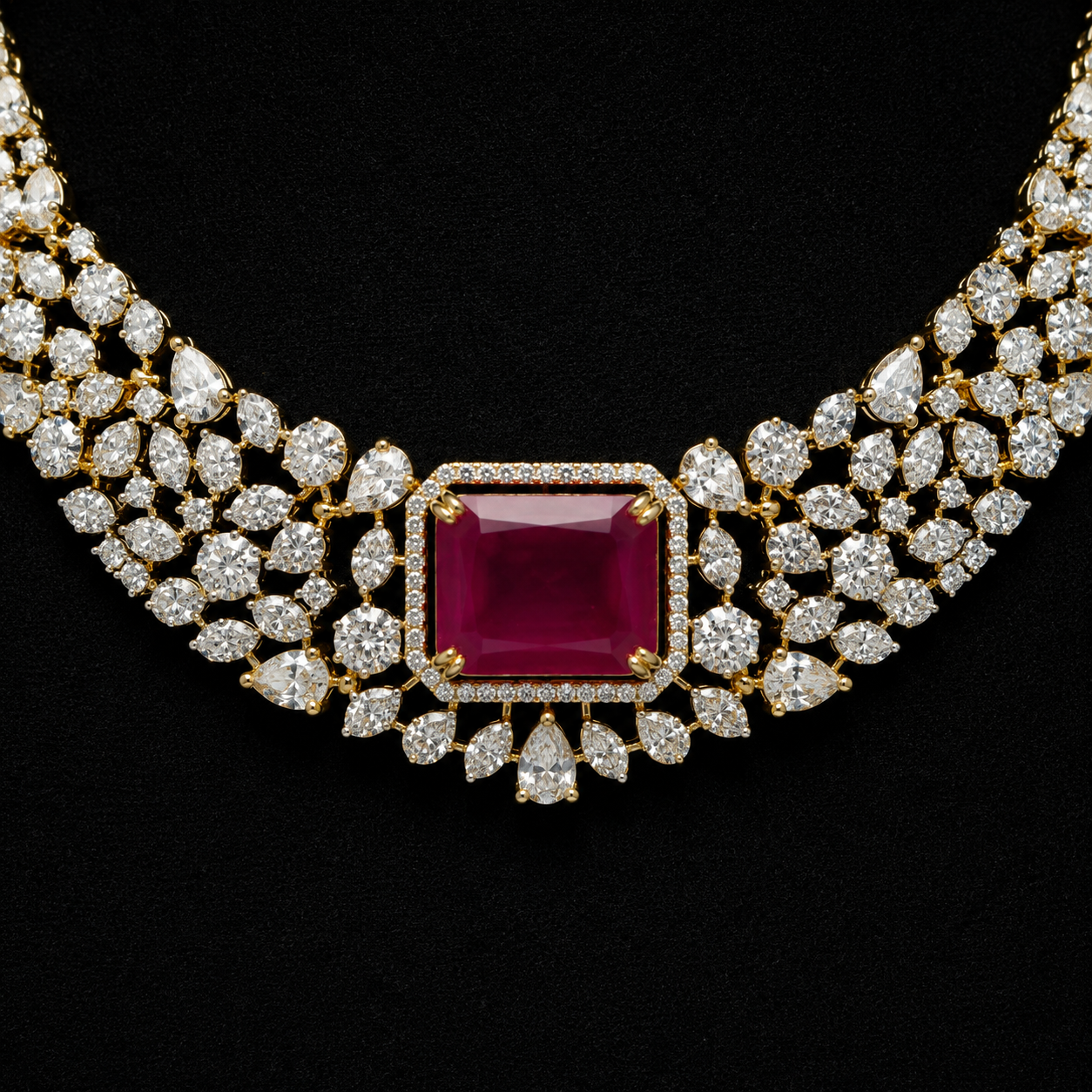 Actress Trisha Inspired Ruby Red Choker Necklace Set with Earrings