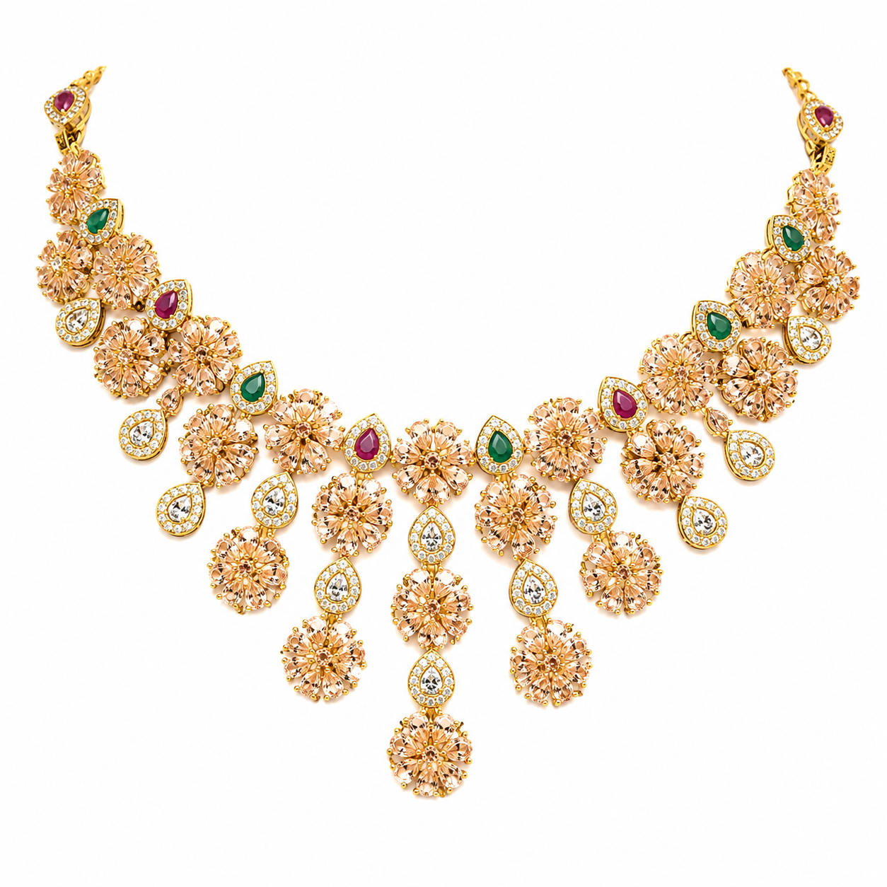 Elegant Multicolor Raindrop Necklace Set with Matching Earrings for Women