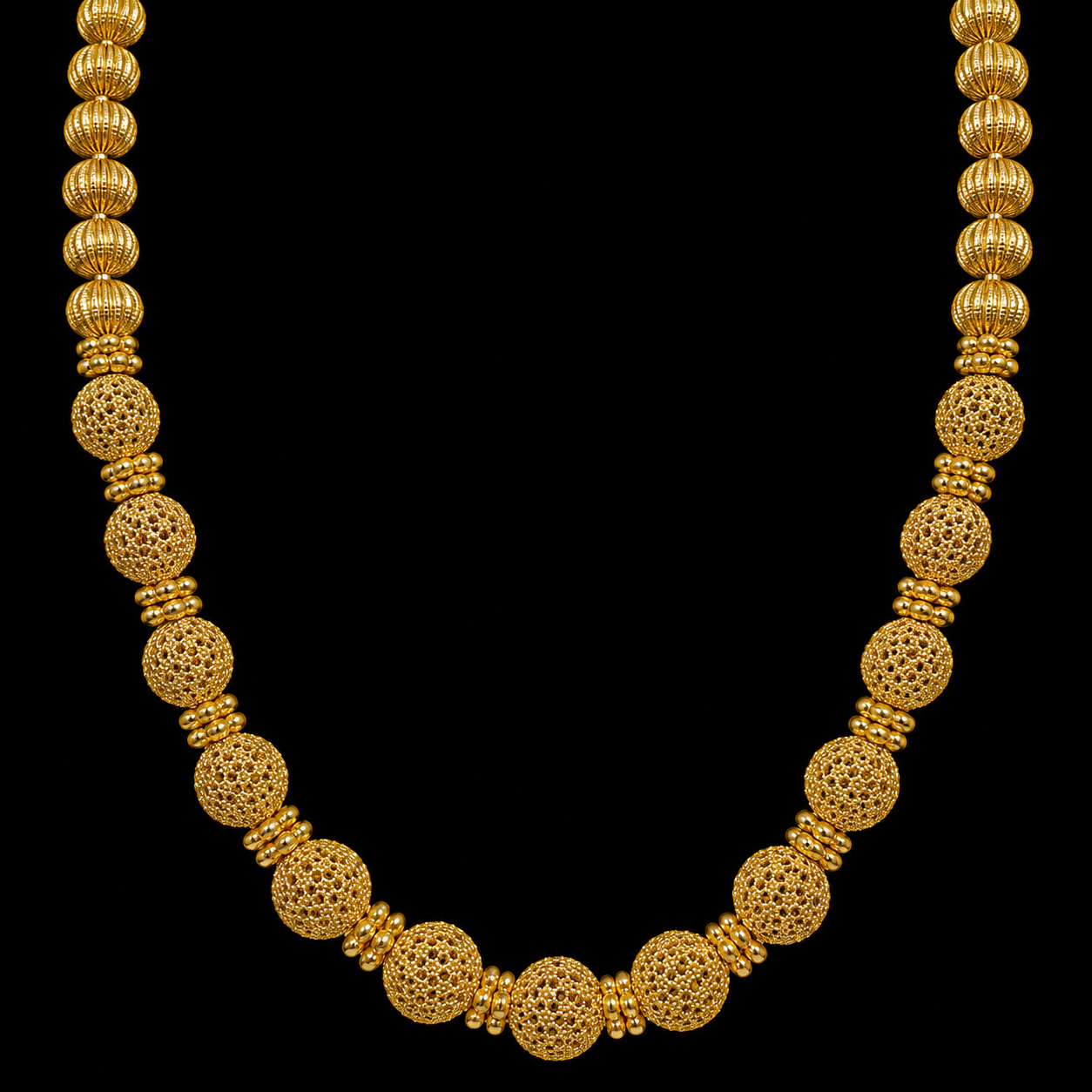 Traditional Gold Bead Necklace with Earring for Women