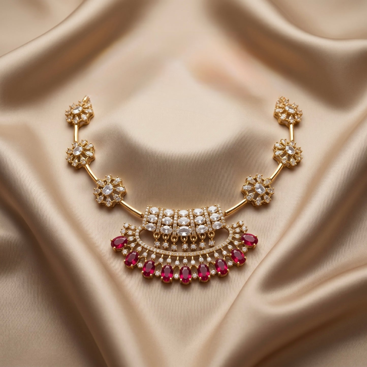 Ruby Bloom Elegance Necklace – Red Floral Statement Jewelry for Weddings & Parties