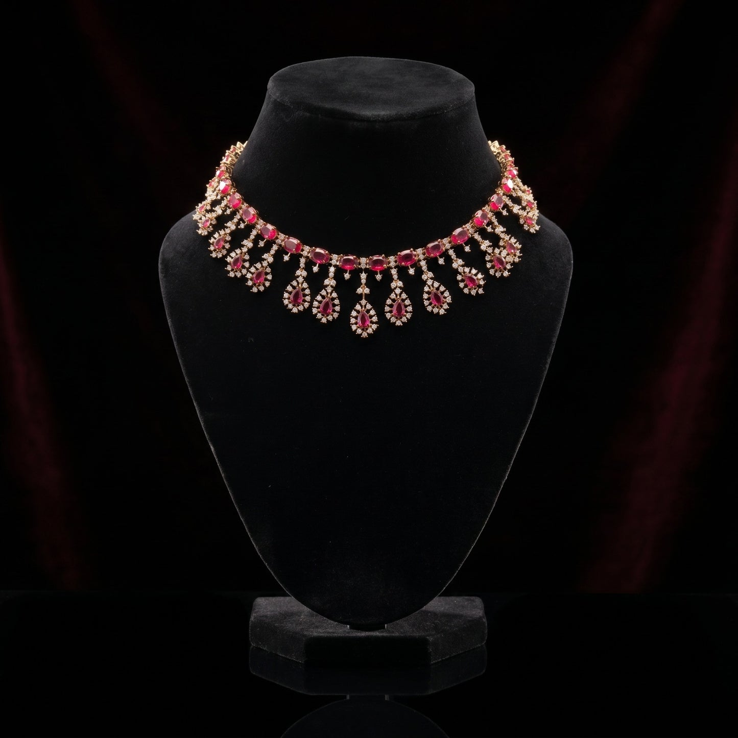Ruby Cascade Elegance Necklace – Royal Red Statement Jewelry for Weddings & Festive Wear