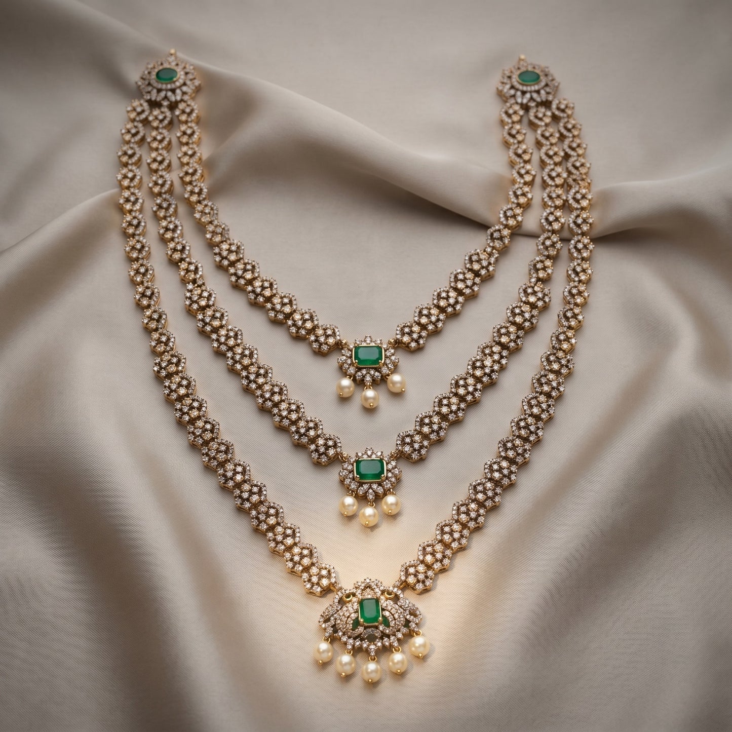 Emerald Grace Layered Necklace Set – Elegant Green Bridal Jewelry for Weddings & Parties