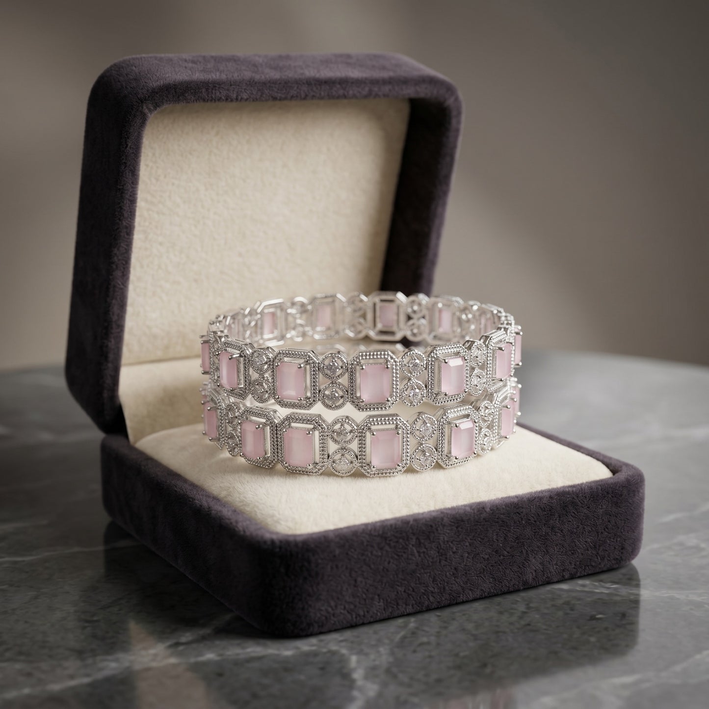 Pink Crystal Glow Floral Bangle Set for Women | Elegant Festive & Wedding Jewelry