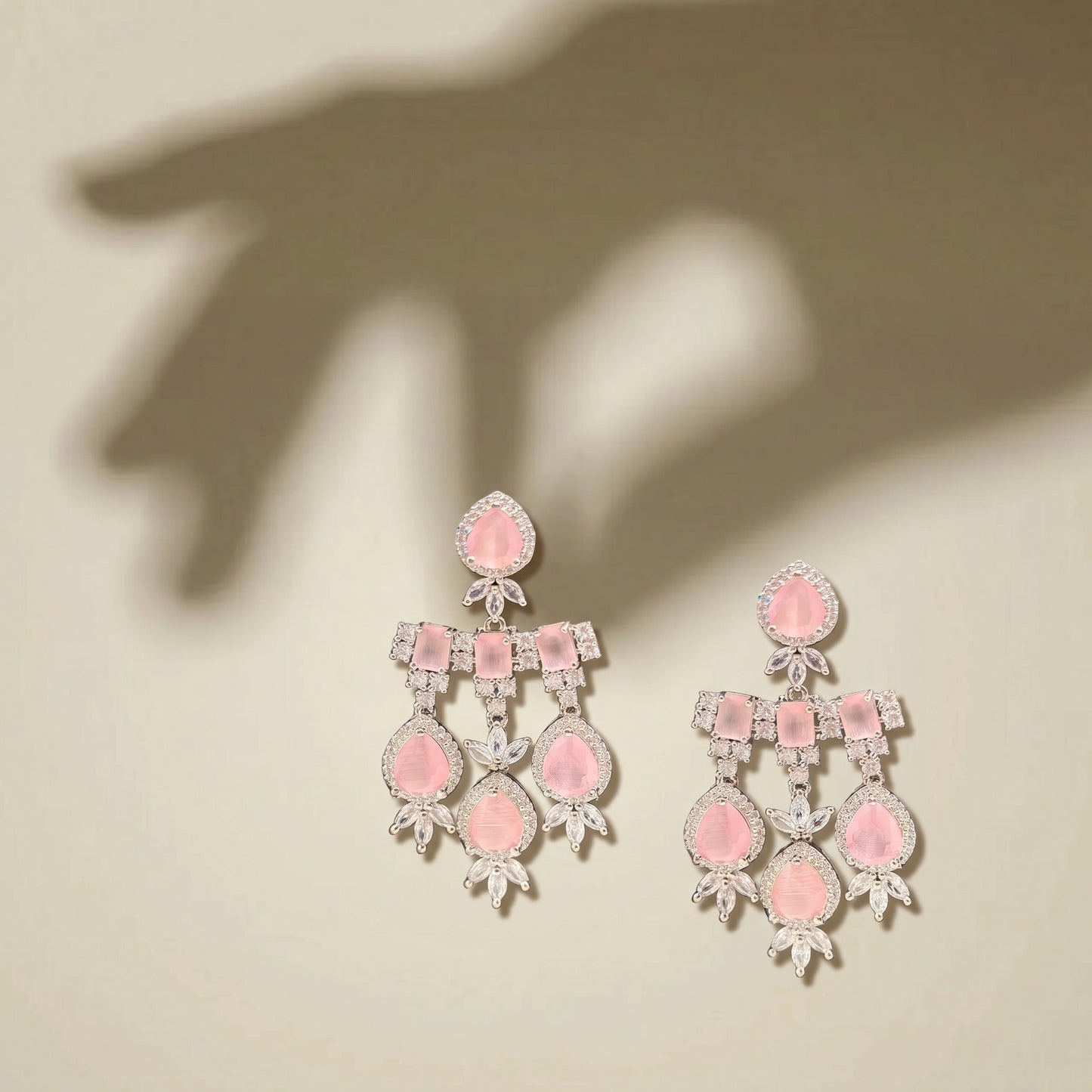 Elegant Pink Stone Silver Earrings – Stylish Minimal Everyday Jewelry