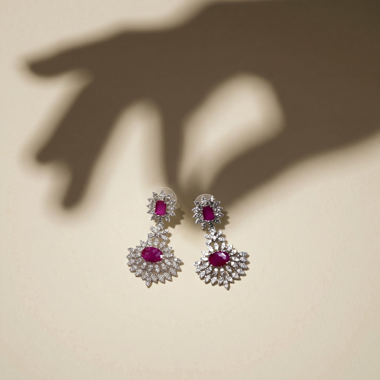 Deep Pink Silver Earrings for Women | Elegant Minimal Party & Daily Wear Jewelry