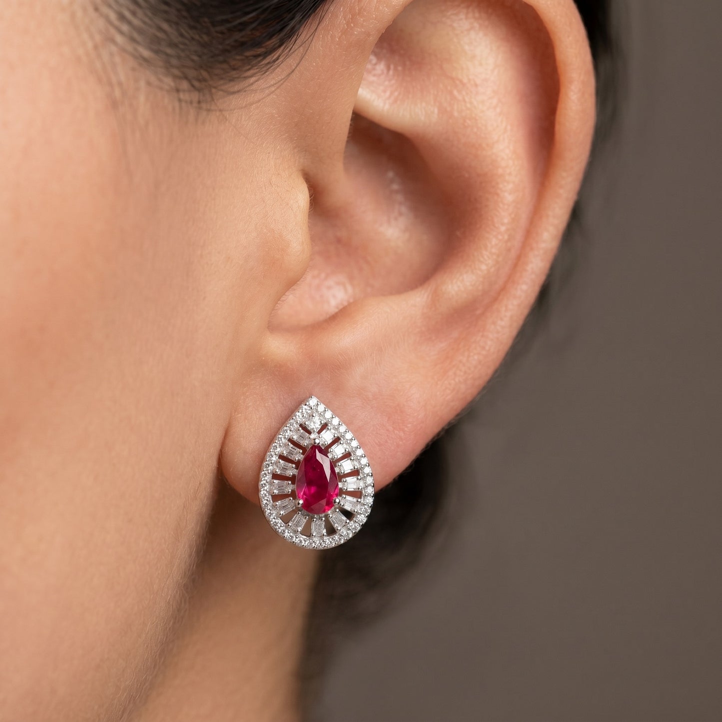 Red Silver Stud Earrings for Women | Minimal Daily Wear Jewelry