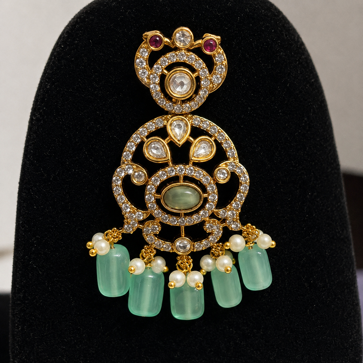 Premium Gold Tone Mint Green Necklace Set for Women