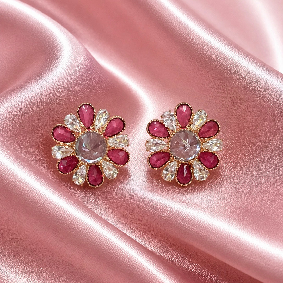 Elegant Floral Crystal Stud Earrings for Women | Designer Party Wear Earrings