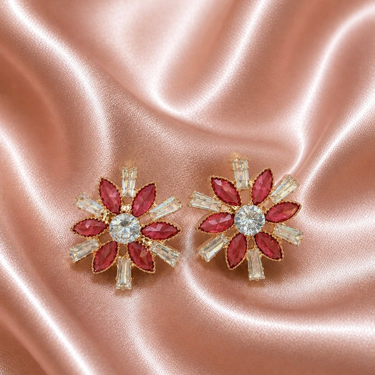Elegant Floral Crystal Stud Earrings for Women | Designer Statement Party Wear Earrings