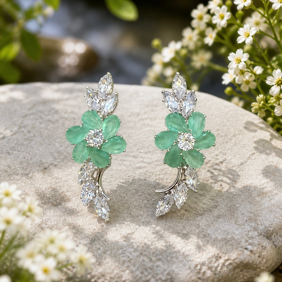 Elegant Floral Crystal Earrings for Women | Nature Inspired Designer Earrings