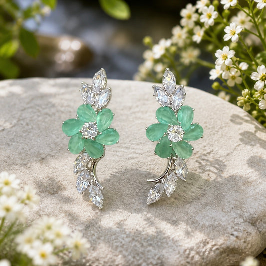Elegant Floral Crystal Earrings for Women | Nature Inspired Designer Earrings