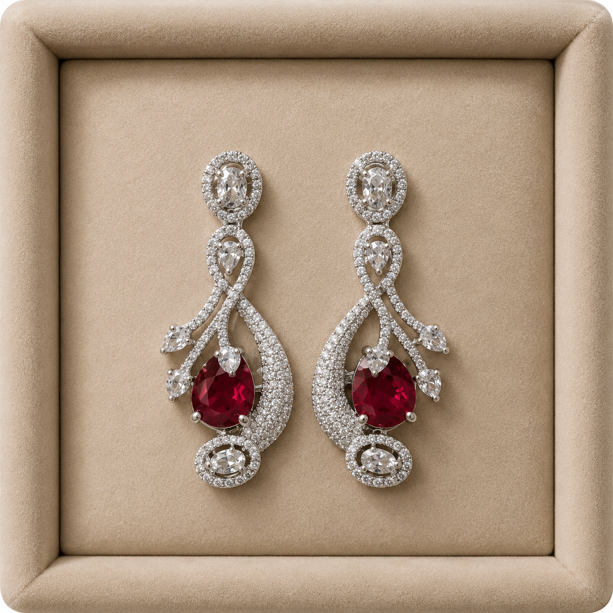 Elegant Ruby Crystal Drop Earrings for Women | Designer Party Wear Statement Earrings