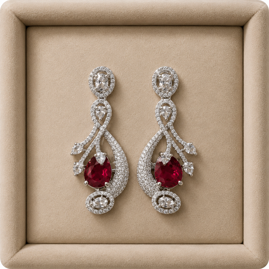 Elegant Ruby Crystal Drop Earrings for Women | Designer Party Wear Statement Earrings