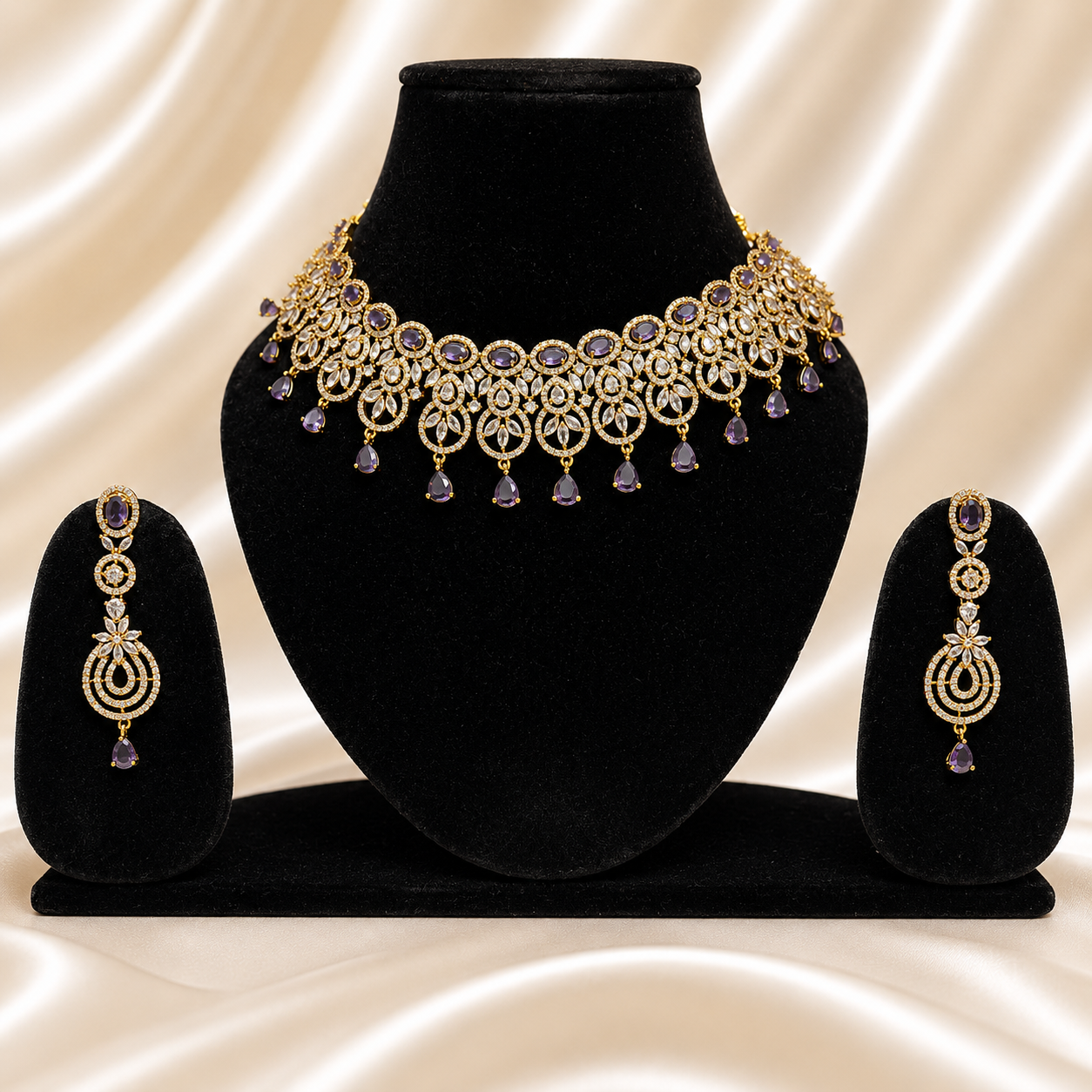 Lavender Stone Party Wear Necklace Set for Women