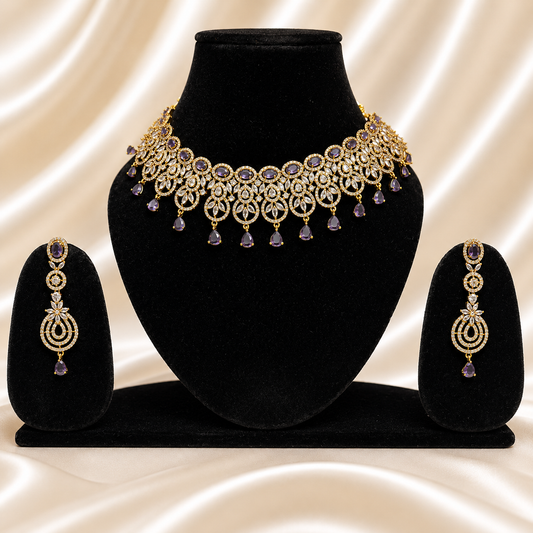 Lavender Stone Party Wear Necklace Set for Women