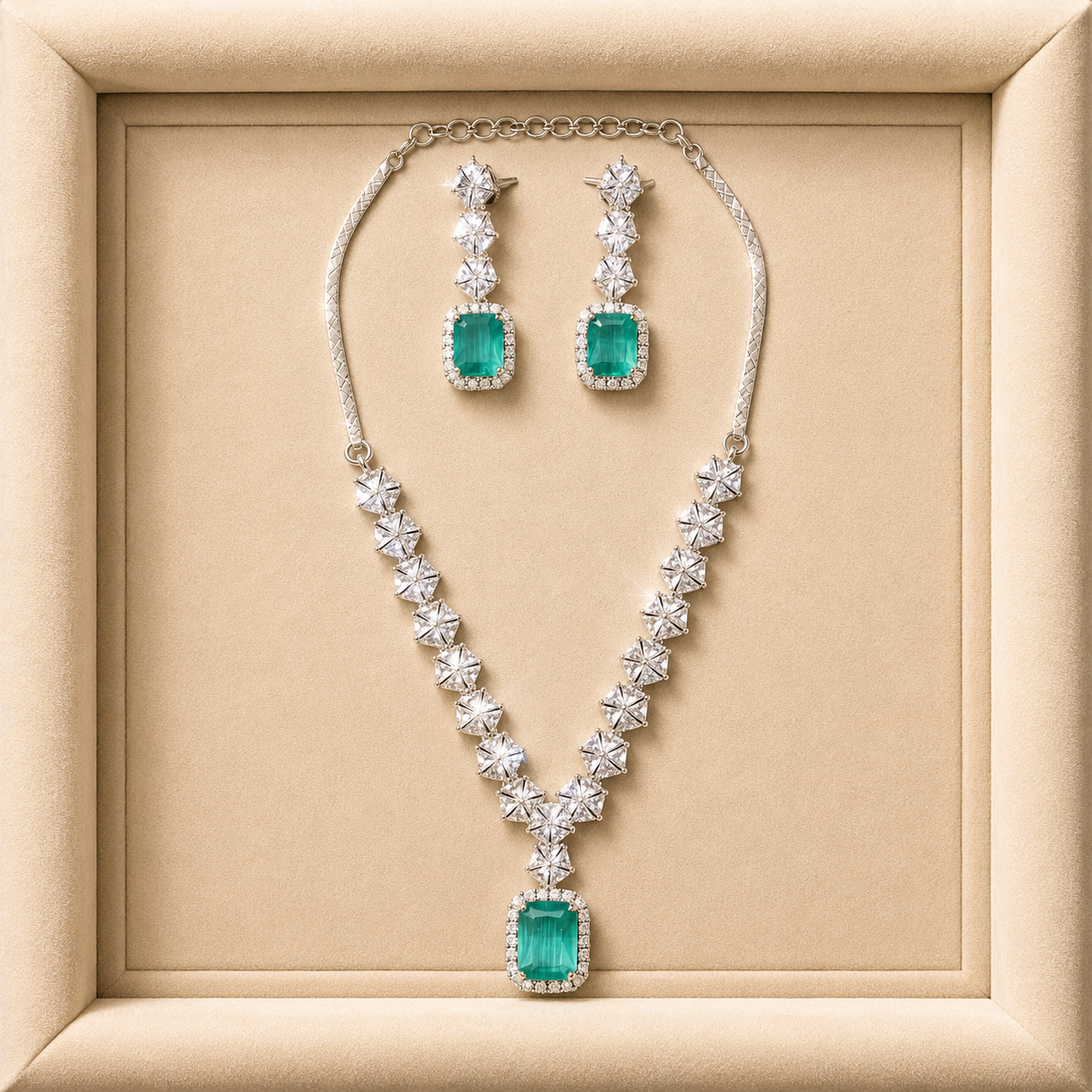 Elegant Emerald Crystal Necklace & Earring Set for Women | Designer Party Wear Jewelry Set