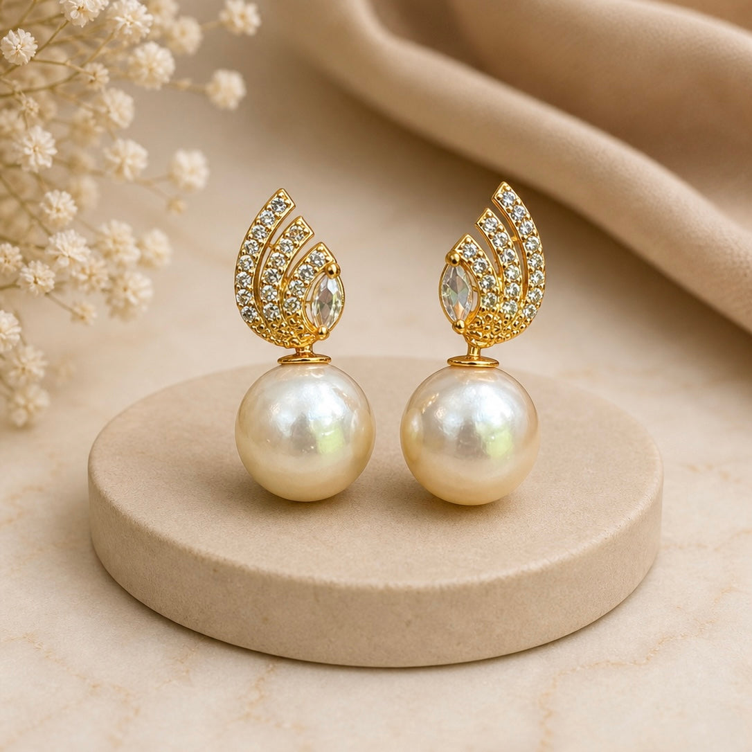 Elegant Pearl Drop Earrings for Women | Designer Crystal Party Wear Earrings