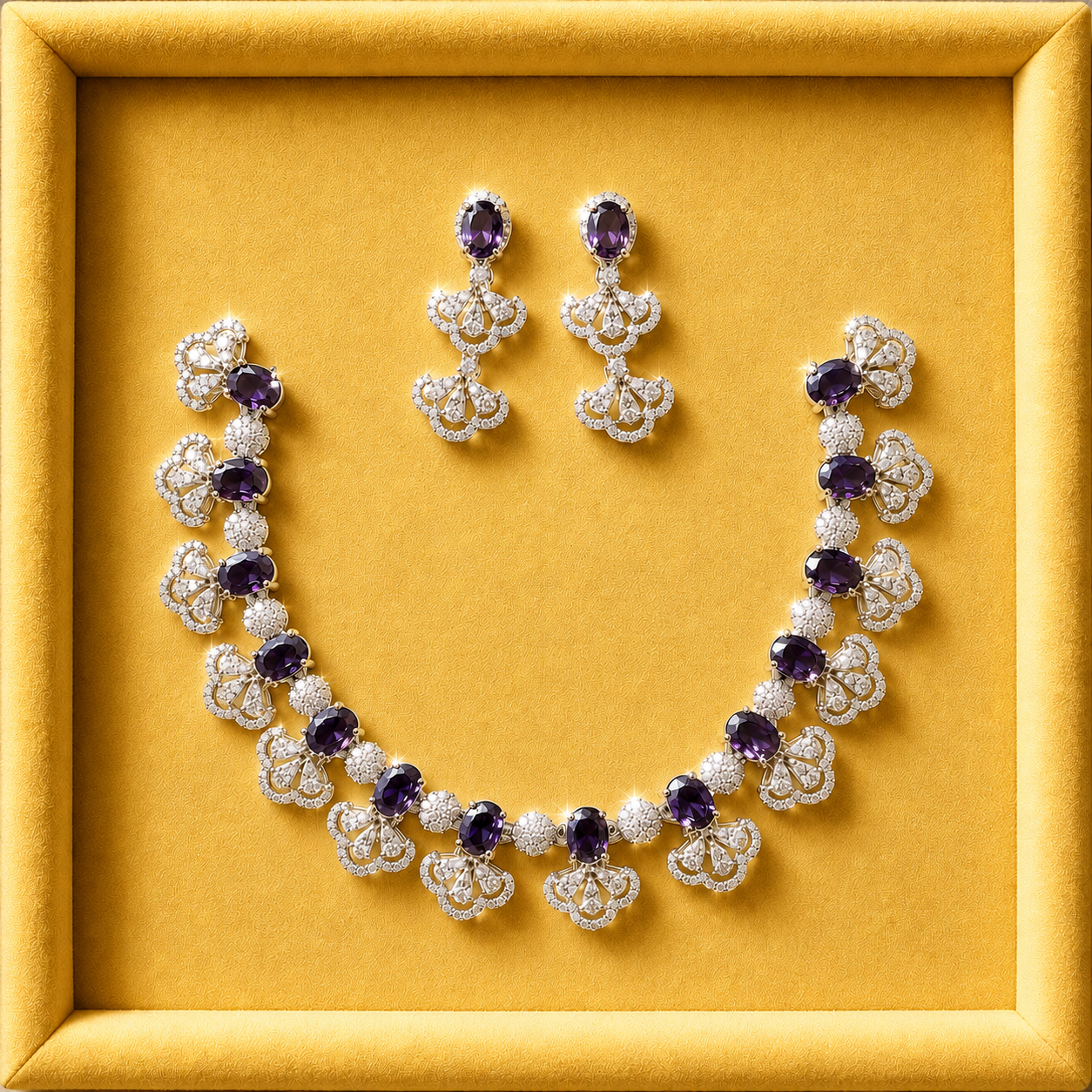 Elegant Amethyst Crystal Necklace & Earring Set for Women | Designer Bridal Jewelry Set