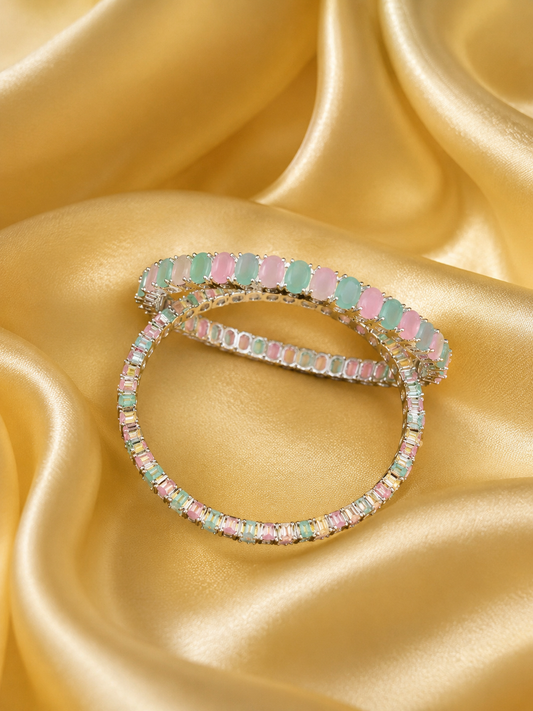 Elegant Pastel Pink and Mint Stone Bangle Set for Women