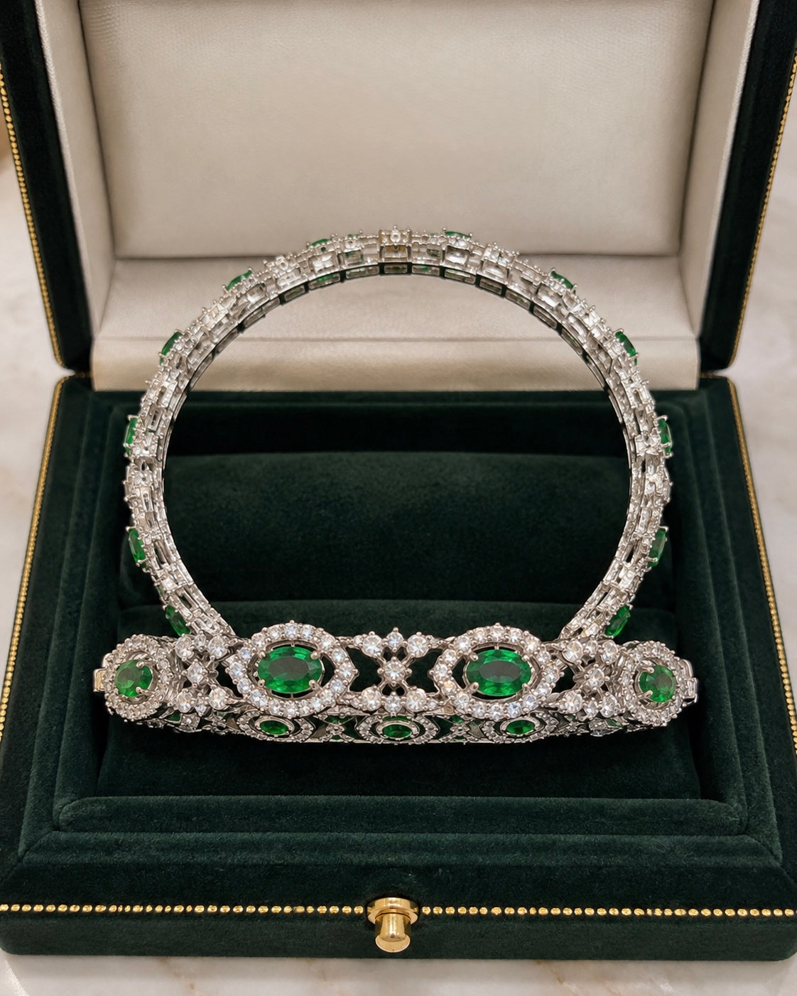 Elegant Green Stone Silver Finish Bangle Set for Women