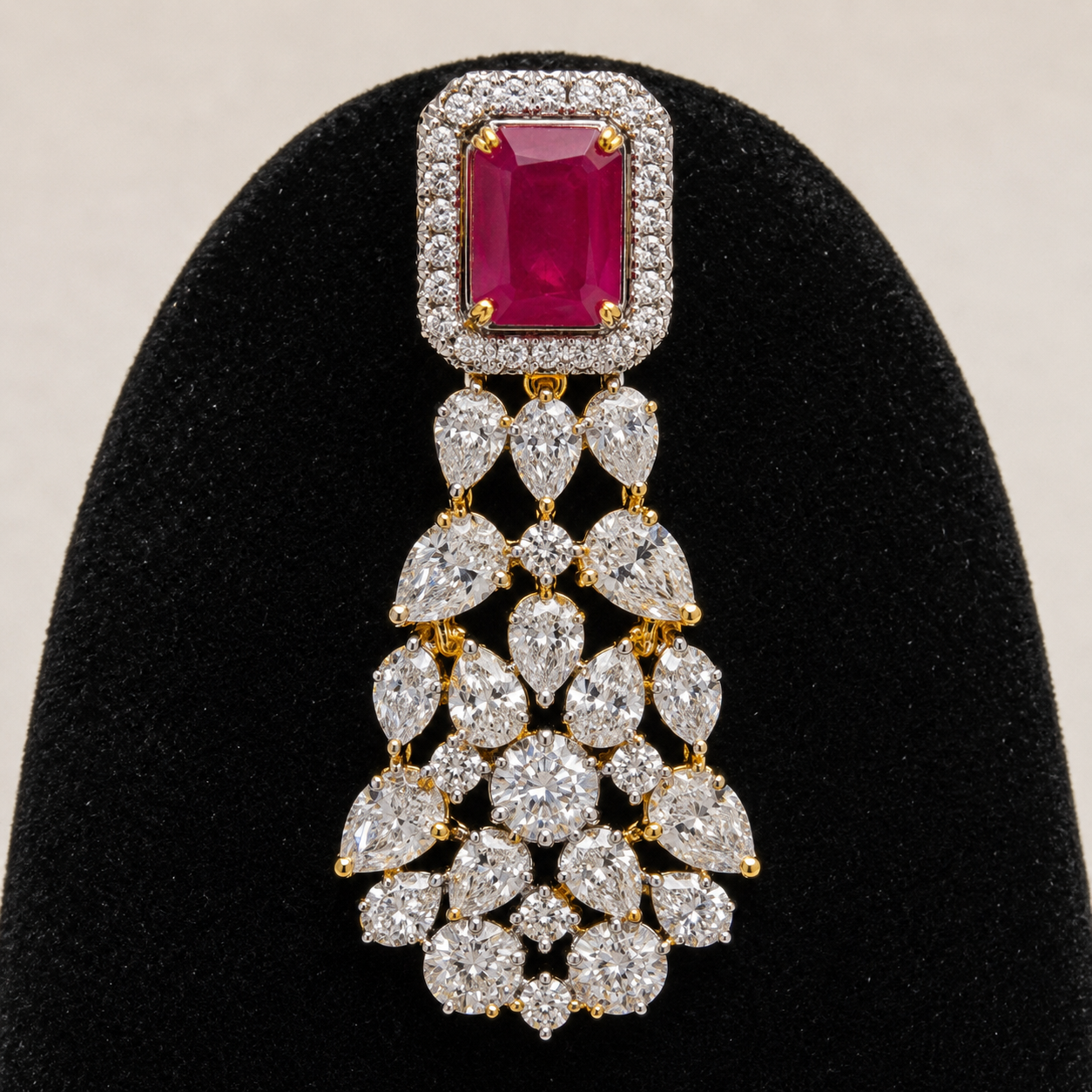 Actress Trisha Inspired Ruby Red Choker Necklace Set with Earrings