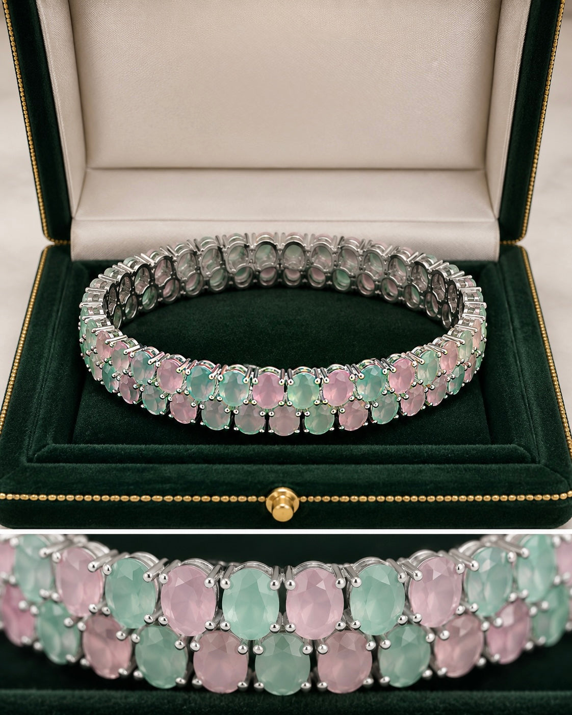 Elegant Pastel Pink and Mint Stone Bangle Set for Women