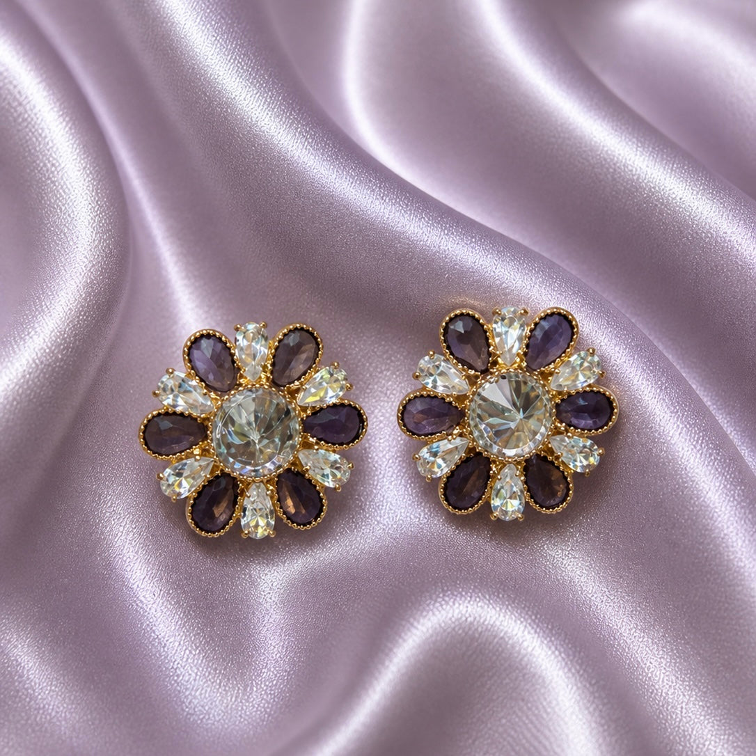 Elegant Floral Crystal Stud Earrings for Women | Designer Party Wear Earrings