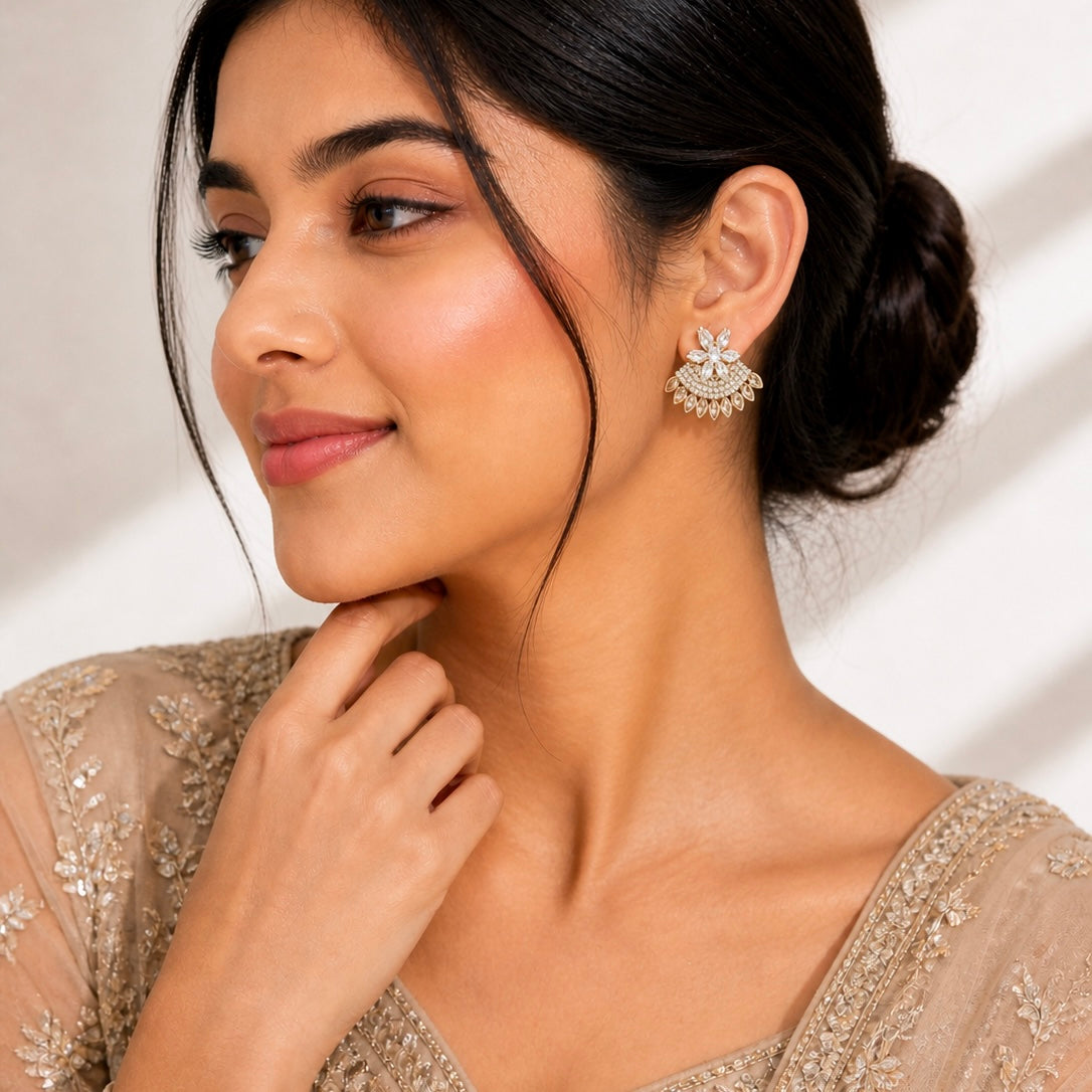 Elegant Traditional Crystal Stud Earrings for Women | Designer Ethnic Party Wear Earrings