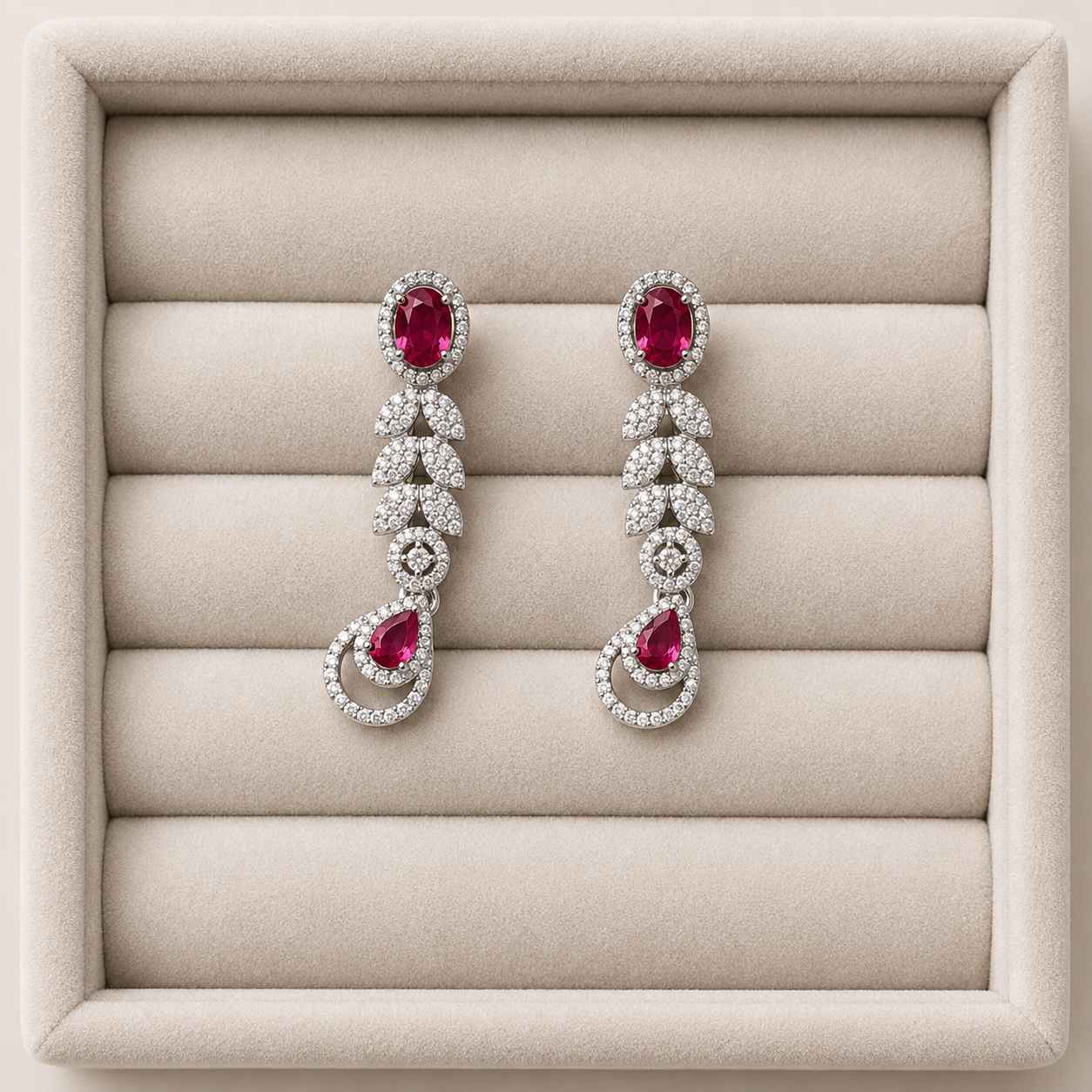 Elegant Ruby Crystal Necklace & Earring Set for Women | Designer Bridal Jewelry Set