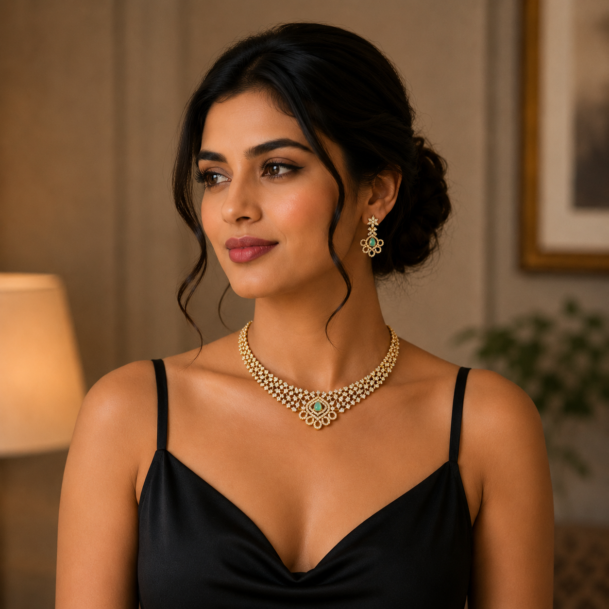 Designer Mint Green Necklace and Earrings Set for Women