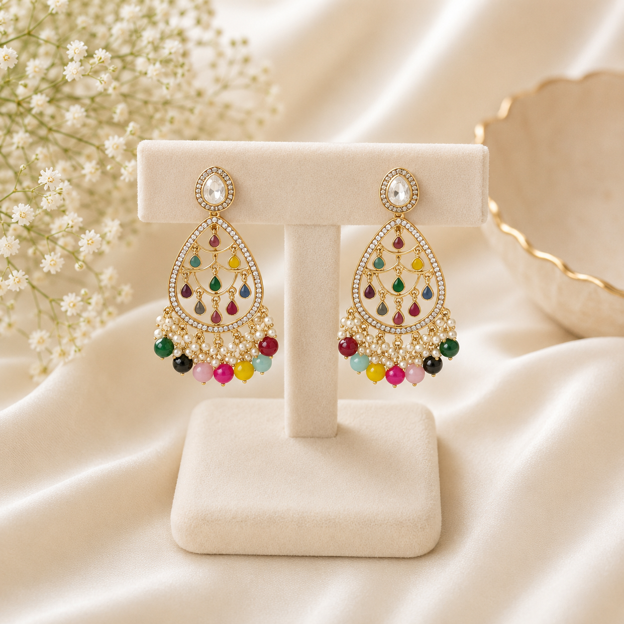 Multicolor Teardrop Chandbali Earring for Women