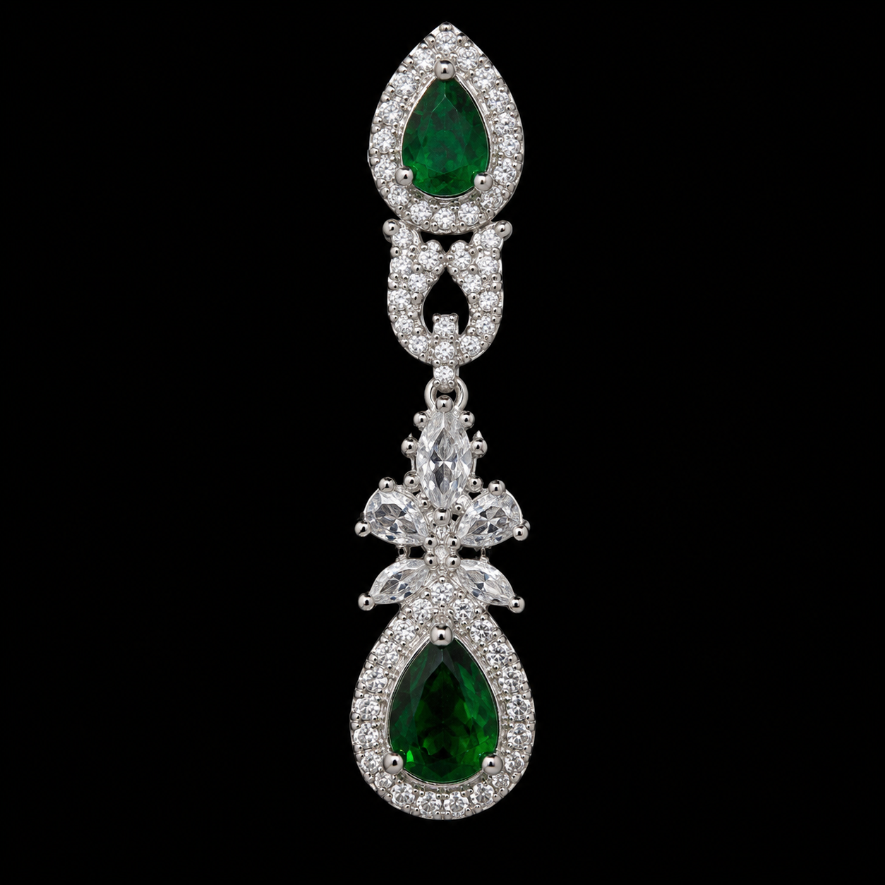 Silver-Tone Emerald Drop Necklace & Earring Set for Women