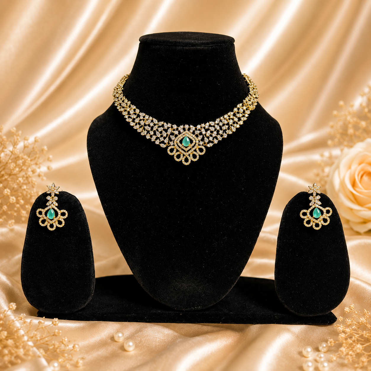 Designer Mint Green Necklace and Earrings Set for Women