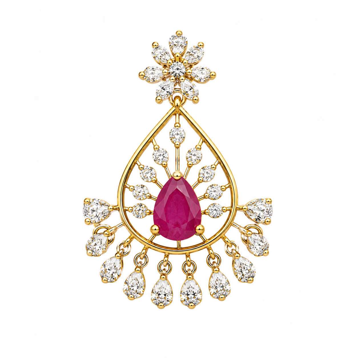 Ruby Pink Teardrop Crystal Necklace Set with Matching Earrings for Women