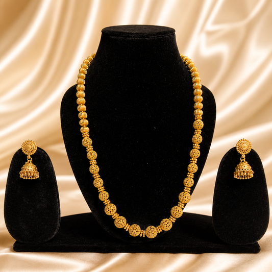 Traditional Gold Bead Necklace with Earring for Women